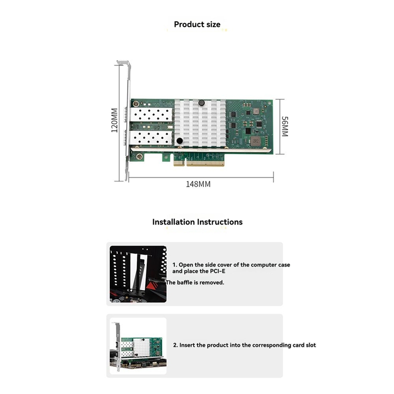 10Gb Sfp+ Pcie Network Card Dual Port - X520-DA1 10Gb SFP+ デュアルポートネットワークカード PCI-E NIC（82599ENチップ搭載）イーサネット