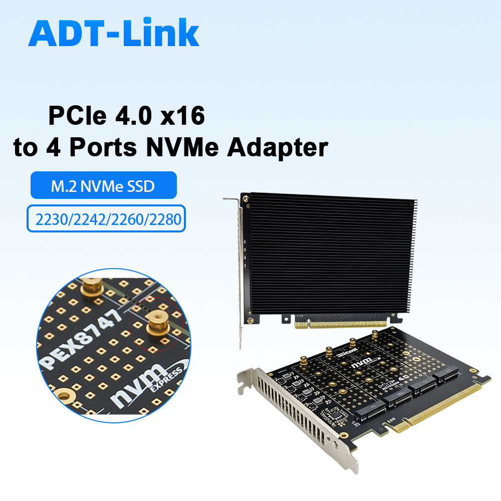 Quad M.2 Nvme Pcie Bifurcation Card - PCIe 4.0 X16 から 4 ポート