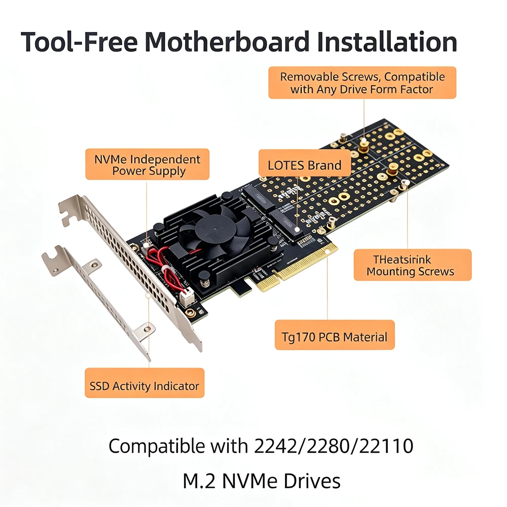 PLX8747 クアッドM.2 NVMe PCIe 3.0  - Quad M.2 Nvme Pcie Bifurcation Card のレビューと価格